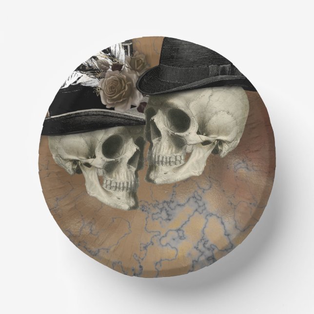 Gothic Skulls in Hats Vintage Halloween Paper Bowls (Front)