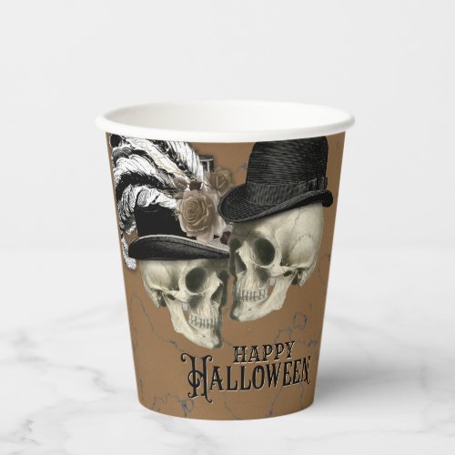 Gothic Skulls in Hats Vintage Halloween Paper Cups