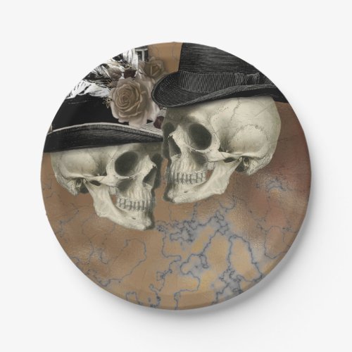 Gothic Skulls in Hats Vintage Halloween Paper Plates