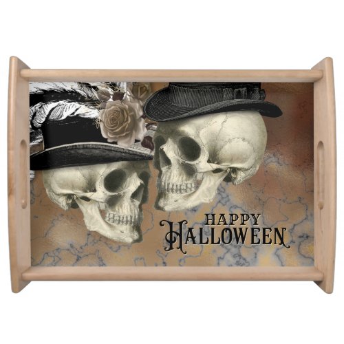 Gothic Skulls in Hats Vintage Halloween Serving Tray