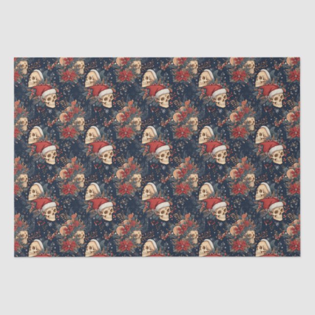 Gothic Skulls in Santa Hats Christmas Tissue Paper (Front)