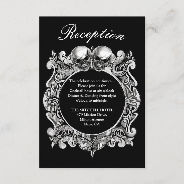 Gothic Skulls Monogram Wedding Reception Enclosure Card (Front)