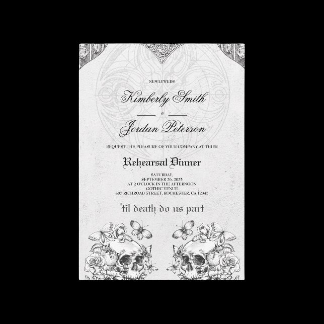 Gothic Skulls Moody Dark Wedding Rehearsal Dinner Invitation (Creator Uploaded)