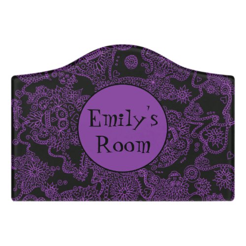 Gothic Skulls Personalized Purple Door Sign