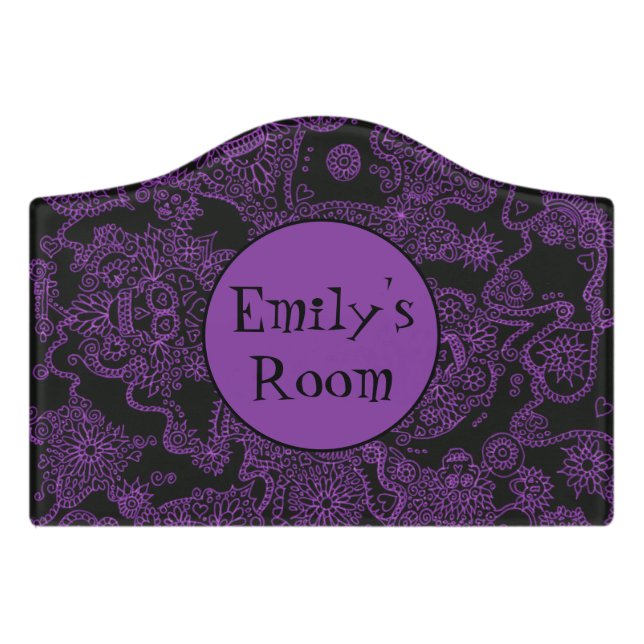 Gothic Skulls Personalized Purple Door Sign (Small Crest Front)