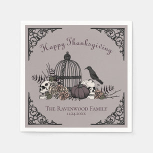 Gothic Skulls, Pumpkin & Fall Leaves Thanksgiving  Napkins