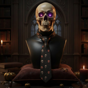 Gothic Skulls & Ravens Dark Halloween Neck Tie
