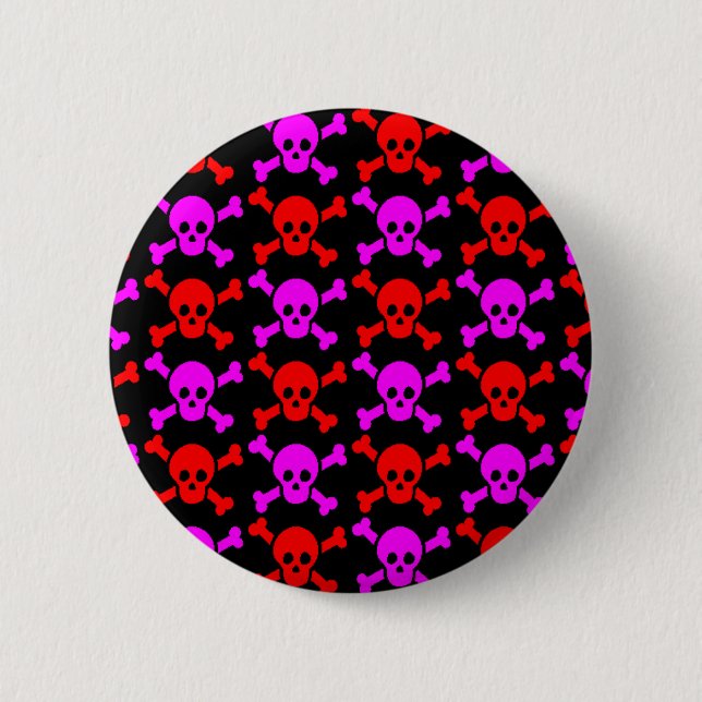 GOTHIC SKULLS RED PINK BUTTON (Front)