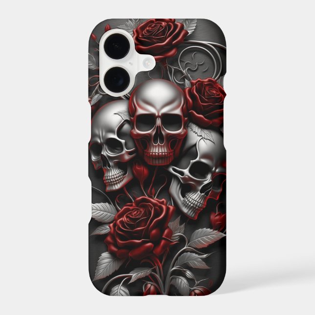 Gothic Skulls Red Roses Case-Mate iPhone Case (Back)