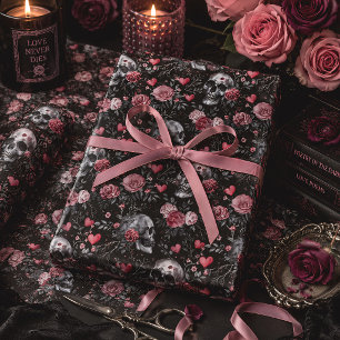 Gothic Skulls & Roses Dark Romantic Wrapping Paper Sheets
