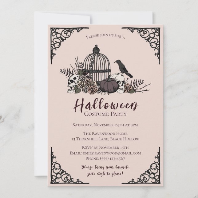 Gothic Skulls & Roses Give Thanks Friendsgiving Invitation (Front)