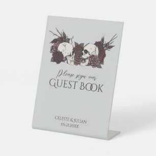 Gothic Skulls & Roses Light Gray Guest Book Sign