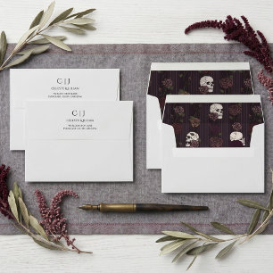 Gothic Skulls Roses Maroon Gray Wedding Envelope