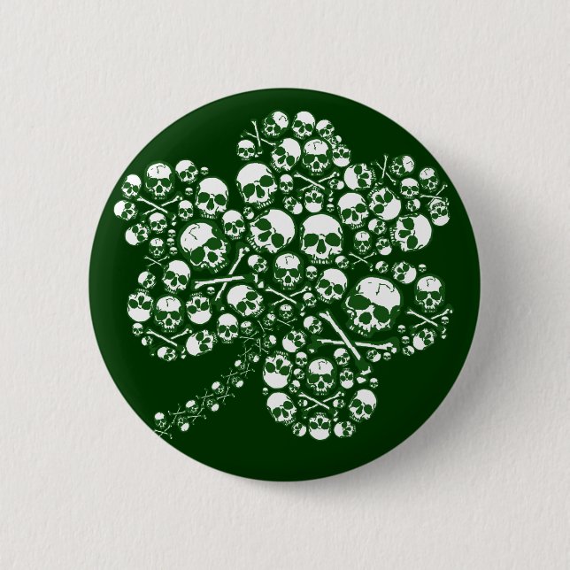 Gothic Skulls Shamrock Pinback Button (Front)