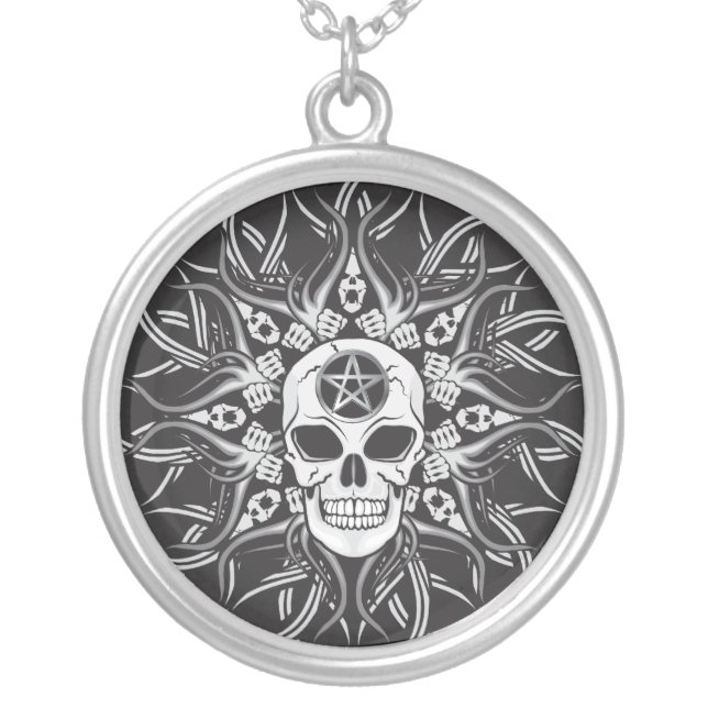 Gothic Skulls Silver Plated Necklace (Front)