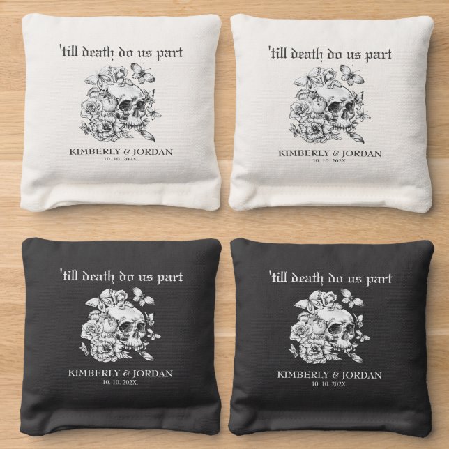 Gothic Skulls 'till death do us part Wedding Cornhole Bags (Wood)