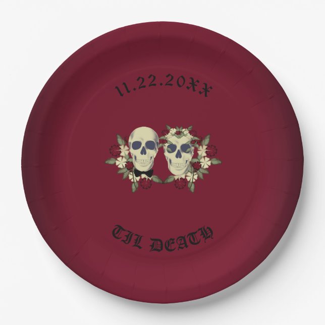 Gothic Skulls Wedding Reception Paper Plates (Front)