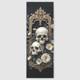 Gothic Skulls White Flowers Gold Frame Bookmarks