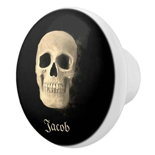 Gothic Smokey Skull Head Cool Black Beige Macabre Ceramic Knob