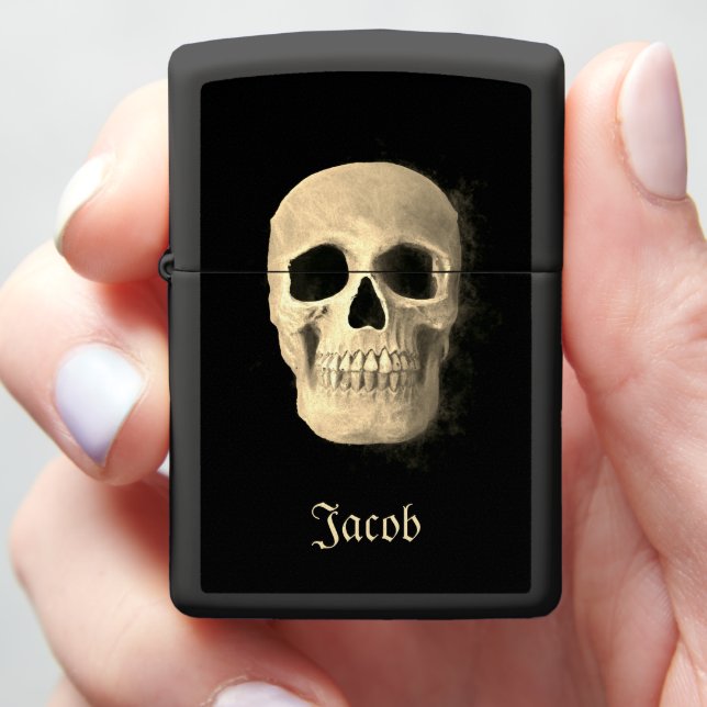 Gothic Smokey Skull Head Cool Black Beige Macabre Zippo Lighter (In Hand)