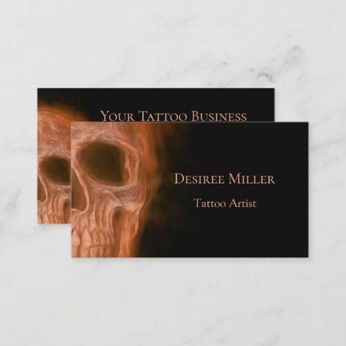 Gothic Smokey Skull Orange Black Tattoo Artist Business Card