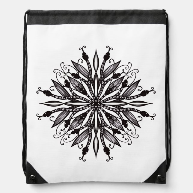 Gothic Snake Mandala Tattoo Black And White Drawstring Bag (Front)
