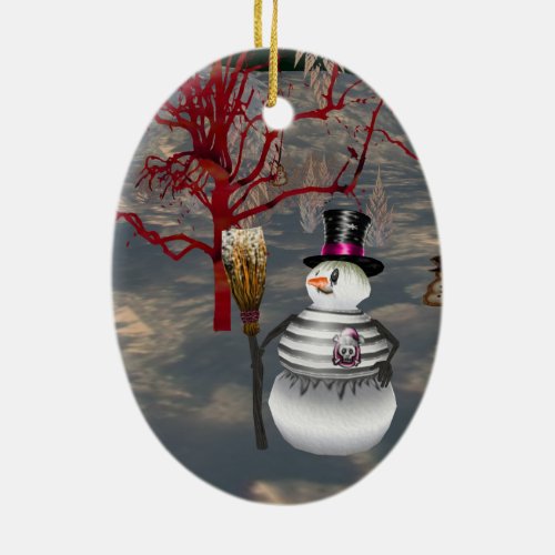 Gothic Snowman Oval Ornament
