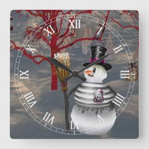 Gothic Snowman Roman Numeral Clock