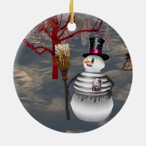 Gothic Snowman Round Ornament