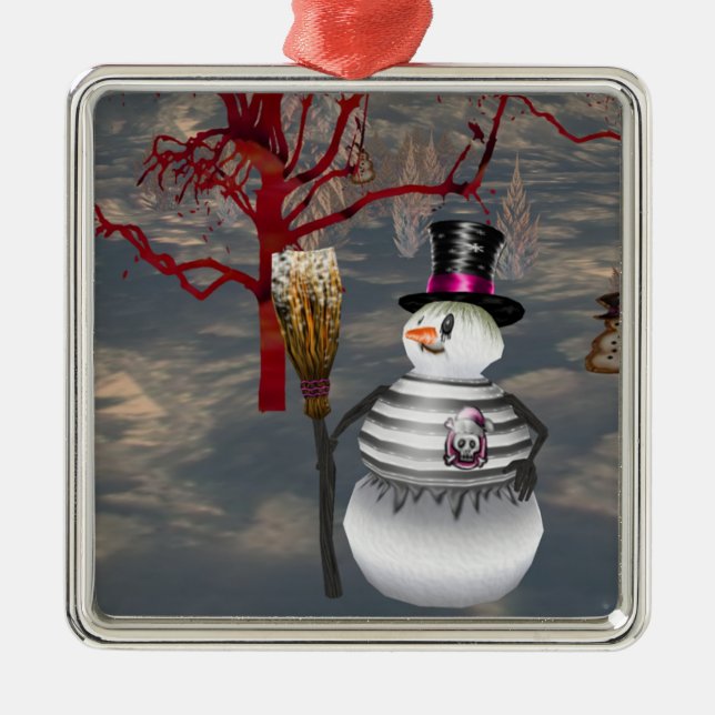 Gothic Snowman Square Ornament (Front)