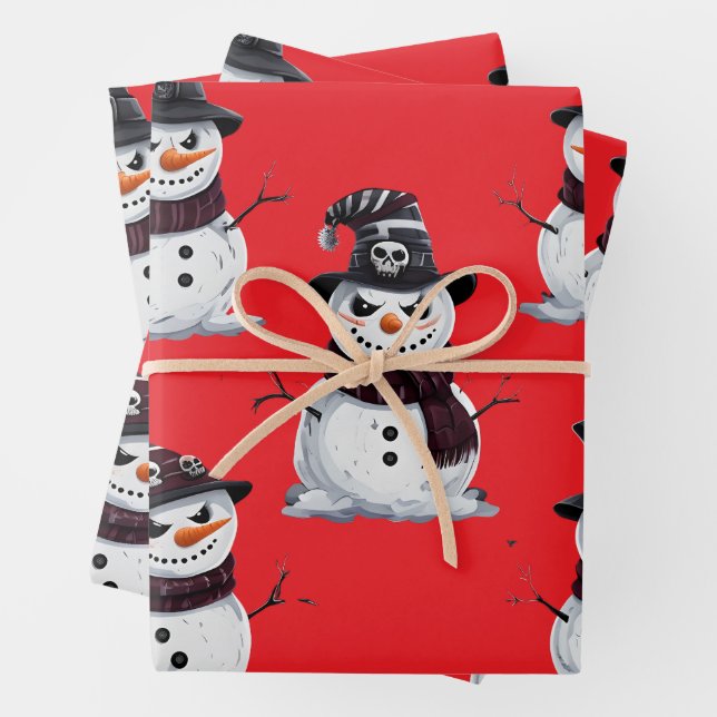 Gothic Snowman Wrapping Paper Sheets (In situ)