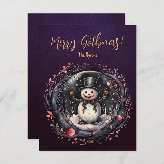 Gothic Snowman  Xmas Holiday Card (Front/Back)