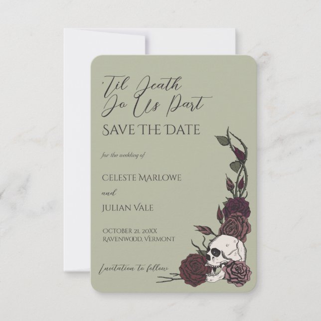 Gothic Spanish Moss Green Save the Date (Front)