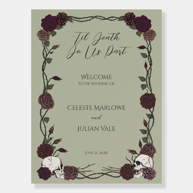 Gothic Spanish Moss Green Wedding Welcome Sign (Front)
