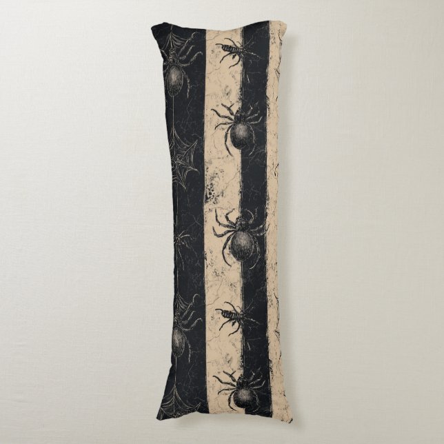 Gothic Spider and Web Striped Halloween Pattern Body Pillow (Front Vertical)