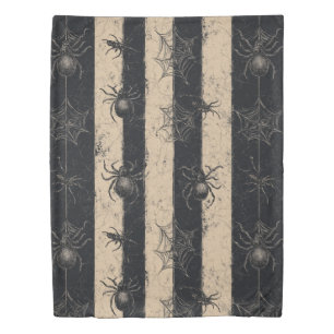 Gothic Spider and Web Striped Halloween Pattern Duvet Cover