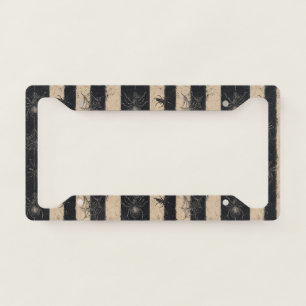 Gothic Spider and Web Striped Halloween Pattern License Plate Frame