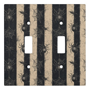 Gothic Spider and Web Striped Halloween Pattern Light Switch Cover