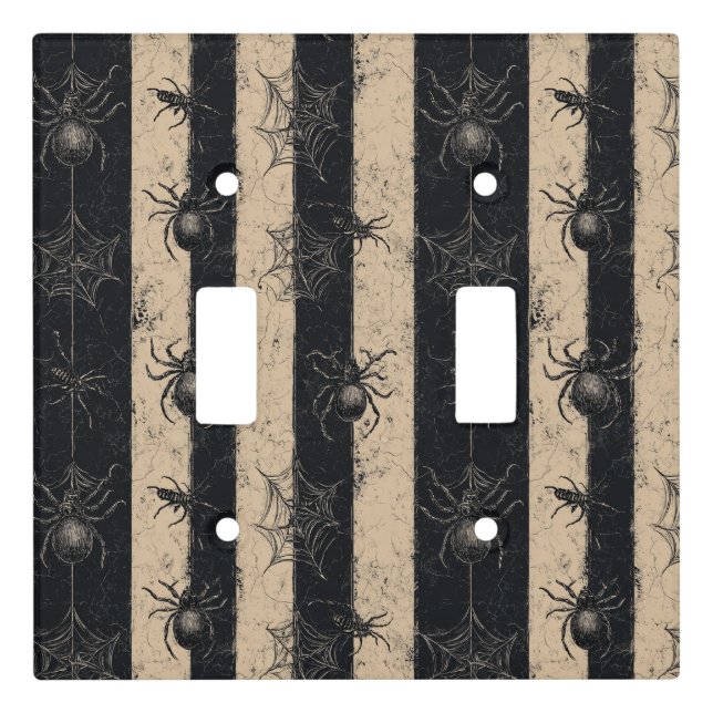 Gothic Spider and Web Striped Halloween Pattern Light Switch Cover (Front)