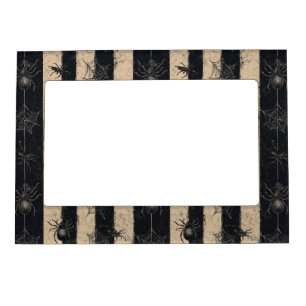 Gothic Spider and Web Striped Halloween Pattern Magnetic Frame