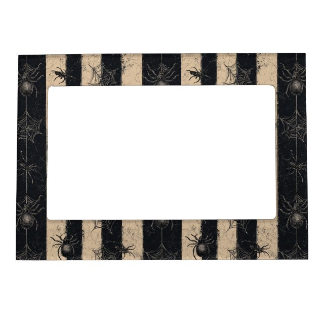 Gothic Spider and Web Striped Halloween Pattern Magnetic Frame (Front)