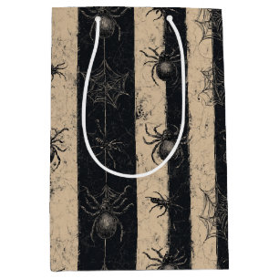 Gothic Spider and Web Striped Halloween Pattern Medium Gift Bag