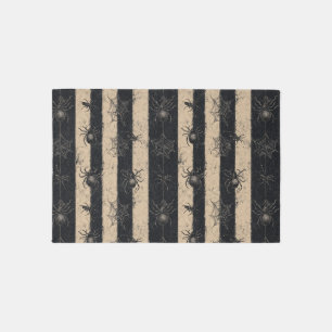 Gothic Spider and Web Striped Halloween Pattern Outdoor Rug