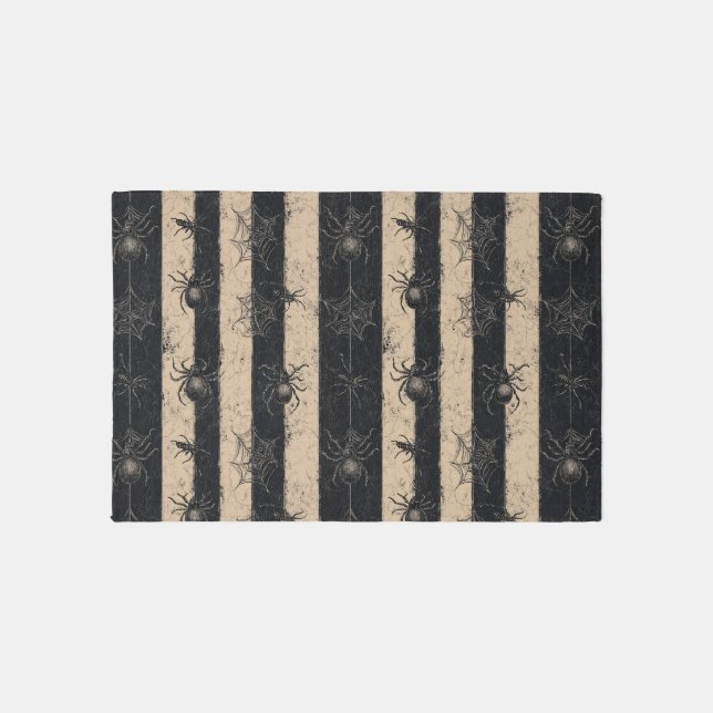 Gothic Spider and Web Striped Halloween Pattern Outdoor Rug (Front)