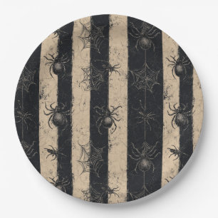 Gothic Spider and Web Striped Halloween Pattern Paper Plates