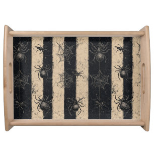 Gothic Spider and Web Striped Halloween Pattern Serving Tray