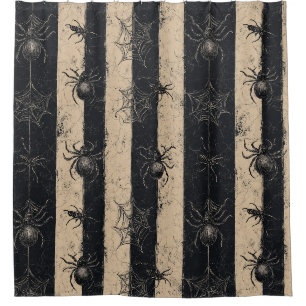 Gothic Spider and Web Striped Halloween Pattern Shower Curtain