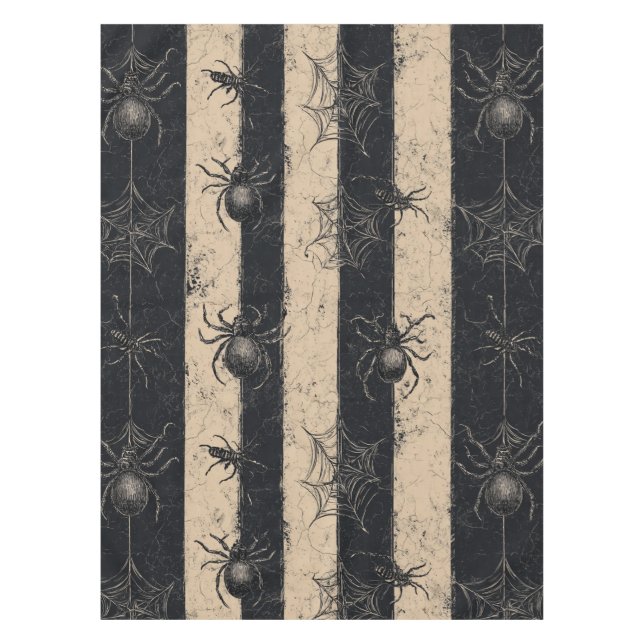 Gothic Spider and Web Striped Halloween Pattern Tablecloth (Front)