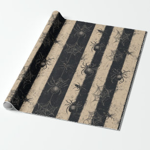 Gothic Spider and Web Striped Halloween Pattern Wrapping Paper