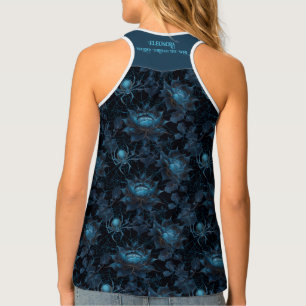 Gothic Spider Floral Web Black and Teal Tank Top